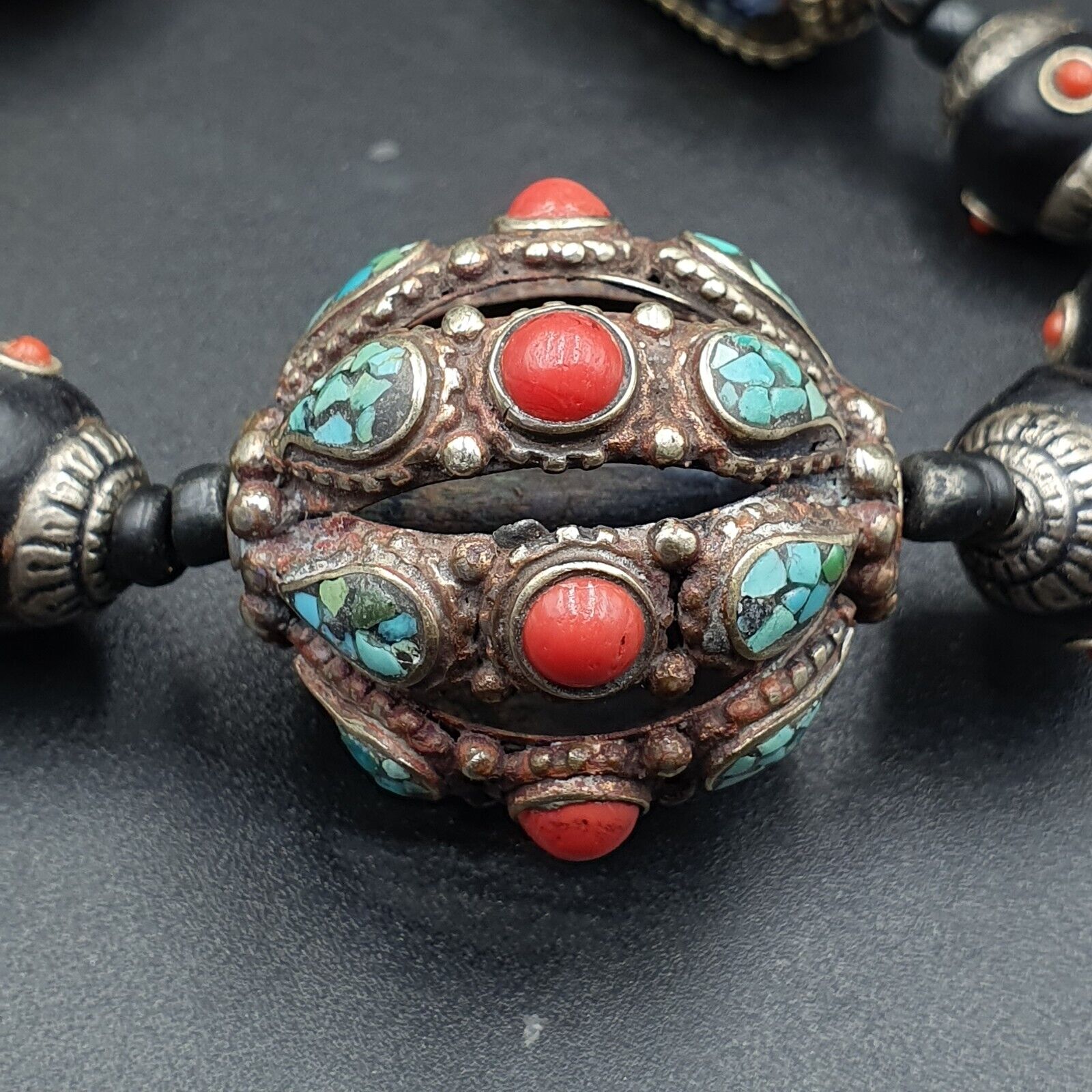Beautiful Old Tibetan Silver Nepalese Coral & Turquoise Antique Jewelry Necklace
