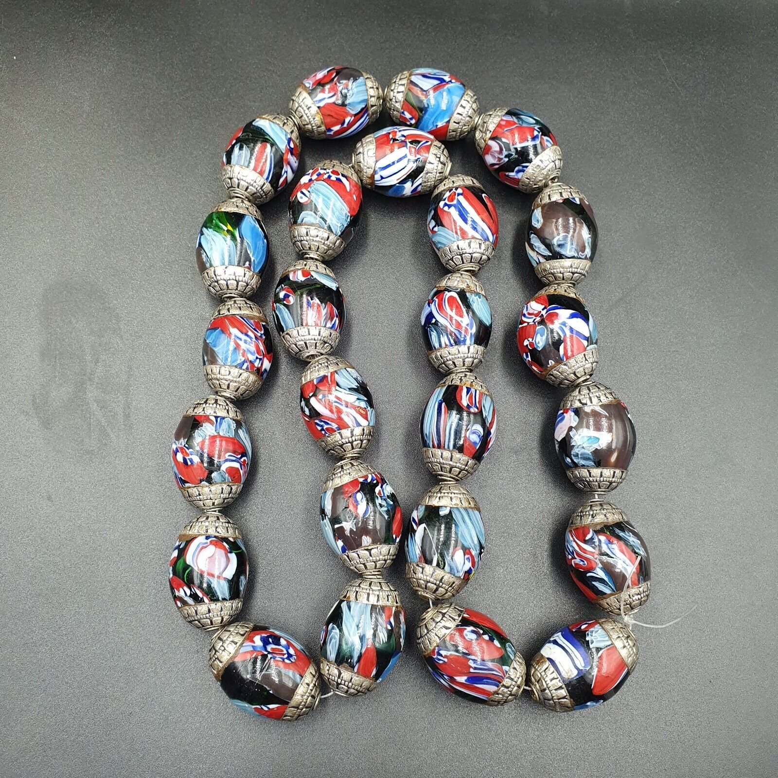 Beautiful Old Tibetan Silver Nepalese Glass Beads Jewelry Necklace