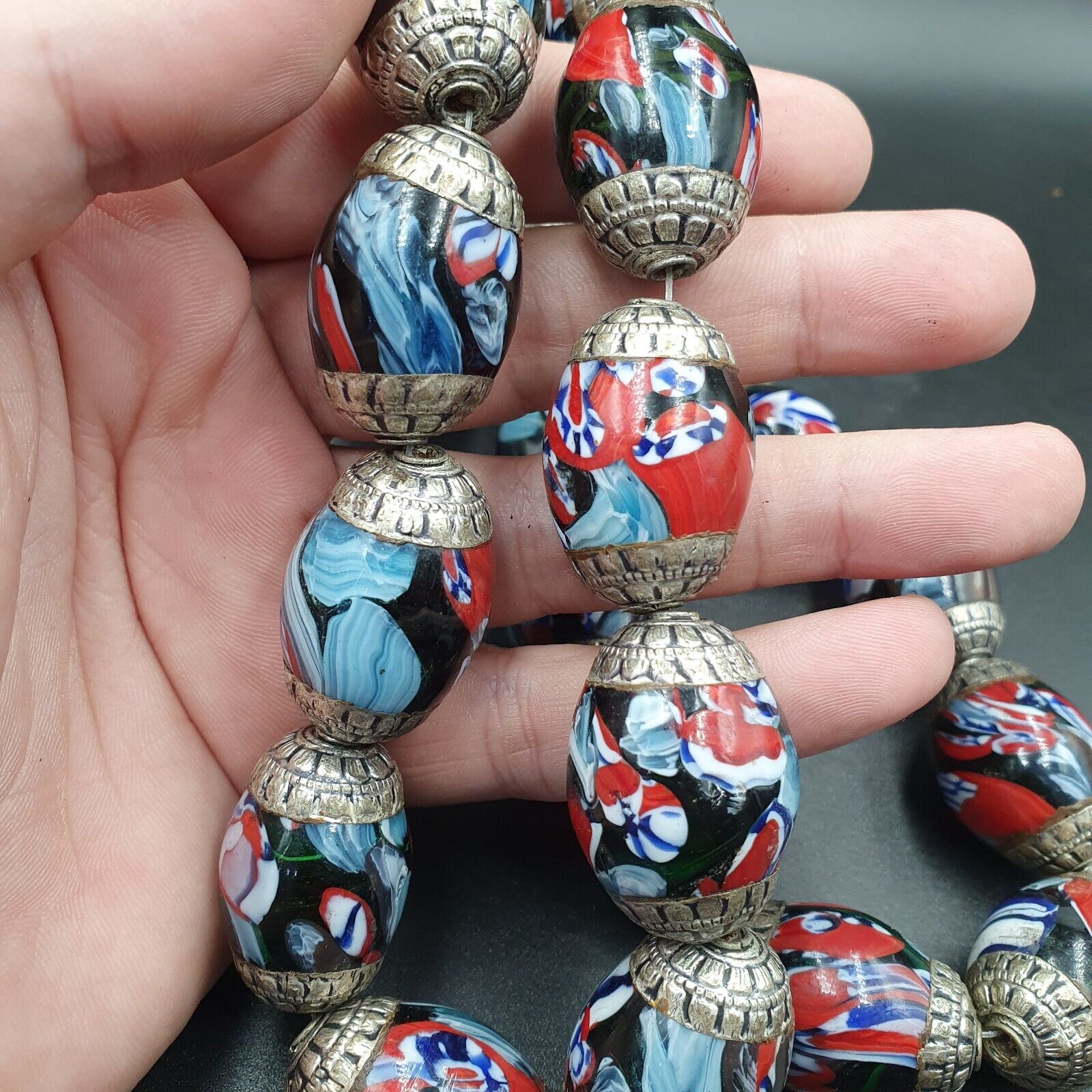 Beautiful Old Tibetan Silver Nepalese Glass Beads Jewelry Necklace