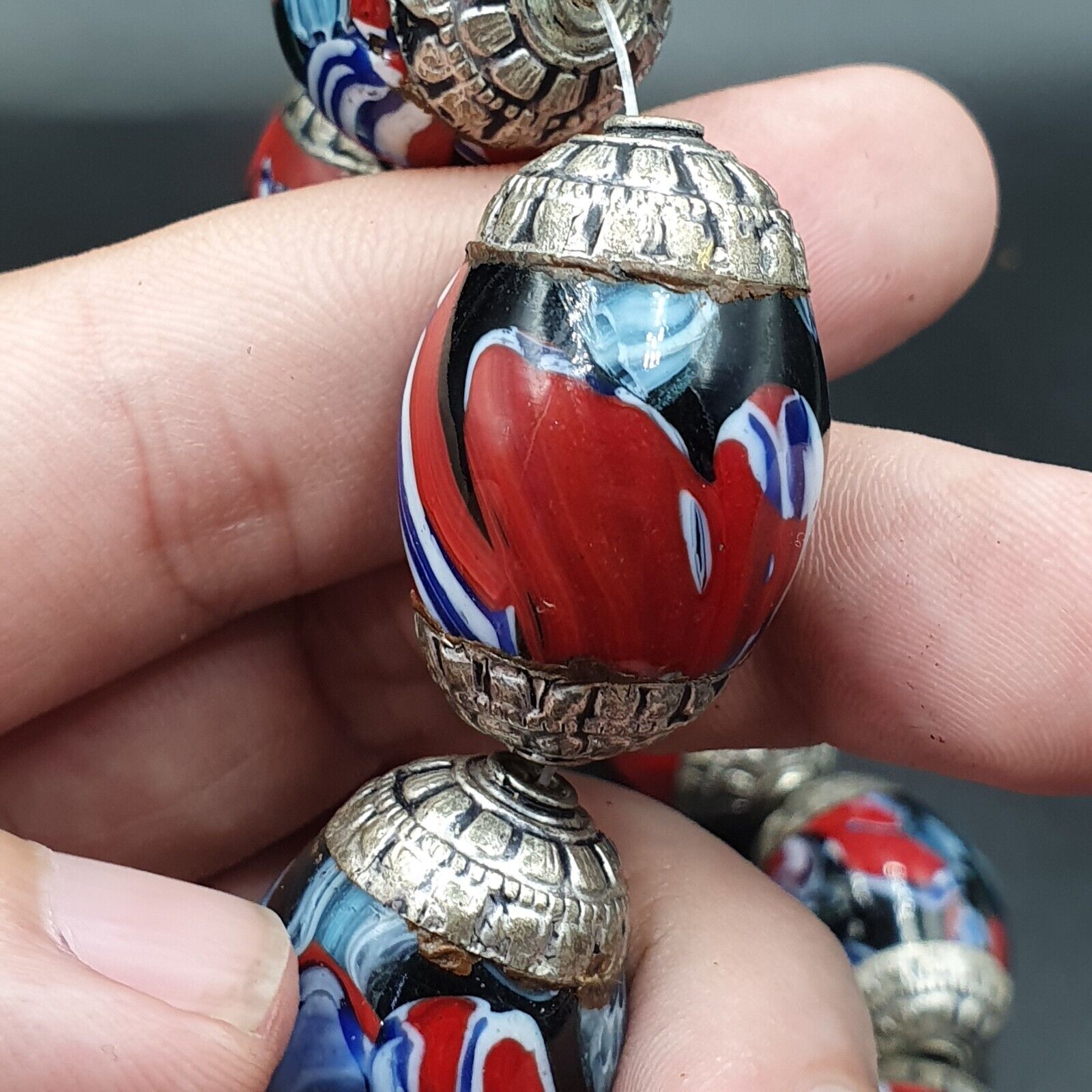 Beautiful Old Tibetan Silver Nepalese Glass Beads Jewelry Necklace