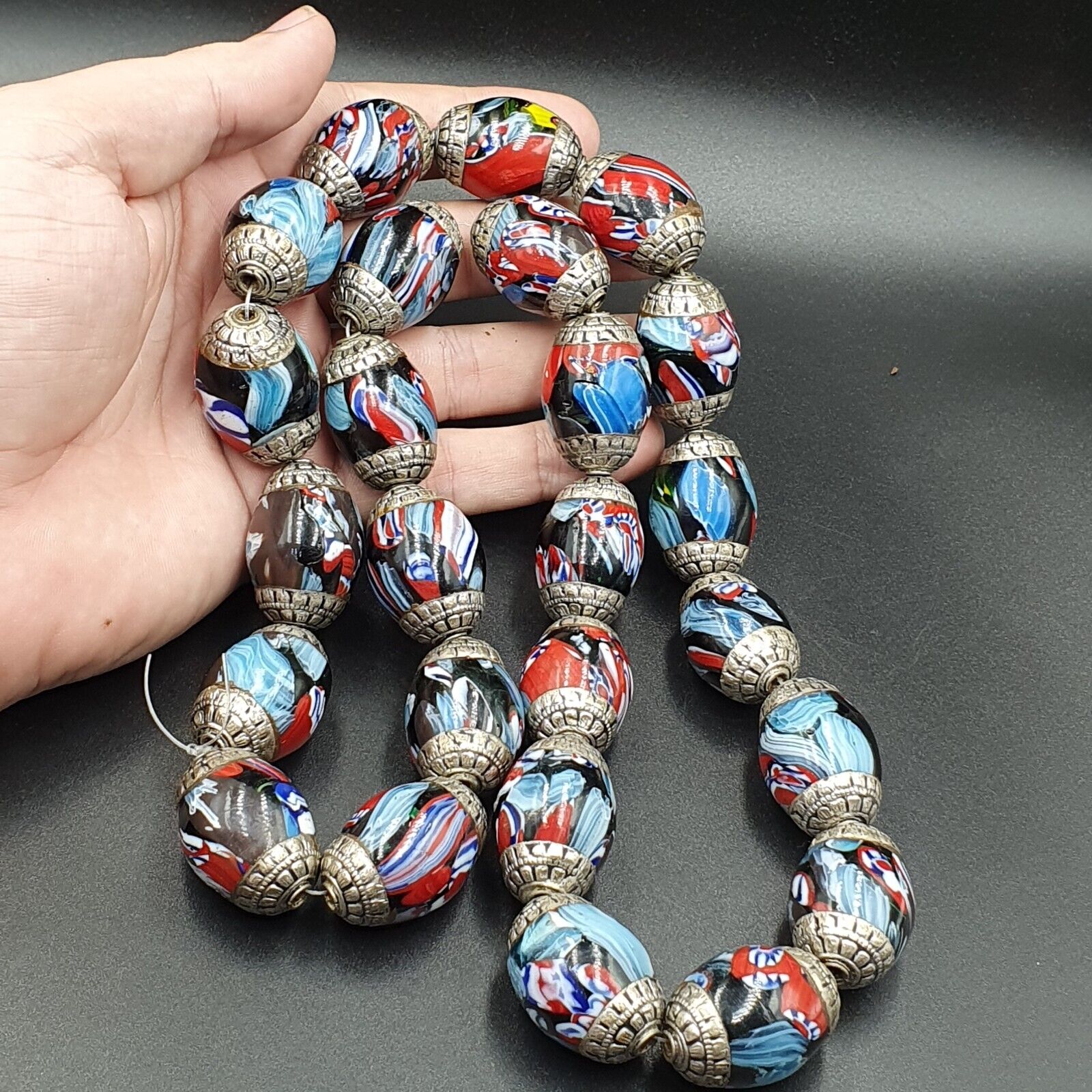 Beautiful Old Tibetan Silver Nepalese Glass Beads Jewelry Necklace