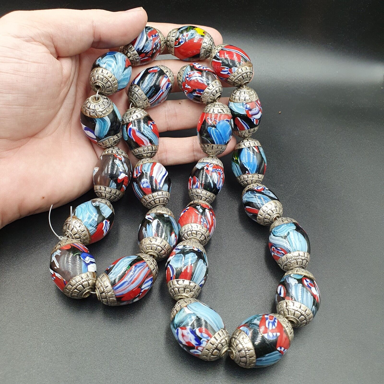 Beautiful Old Tibetan Silver Nepalese Glass Beads Jewelry Necklace