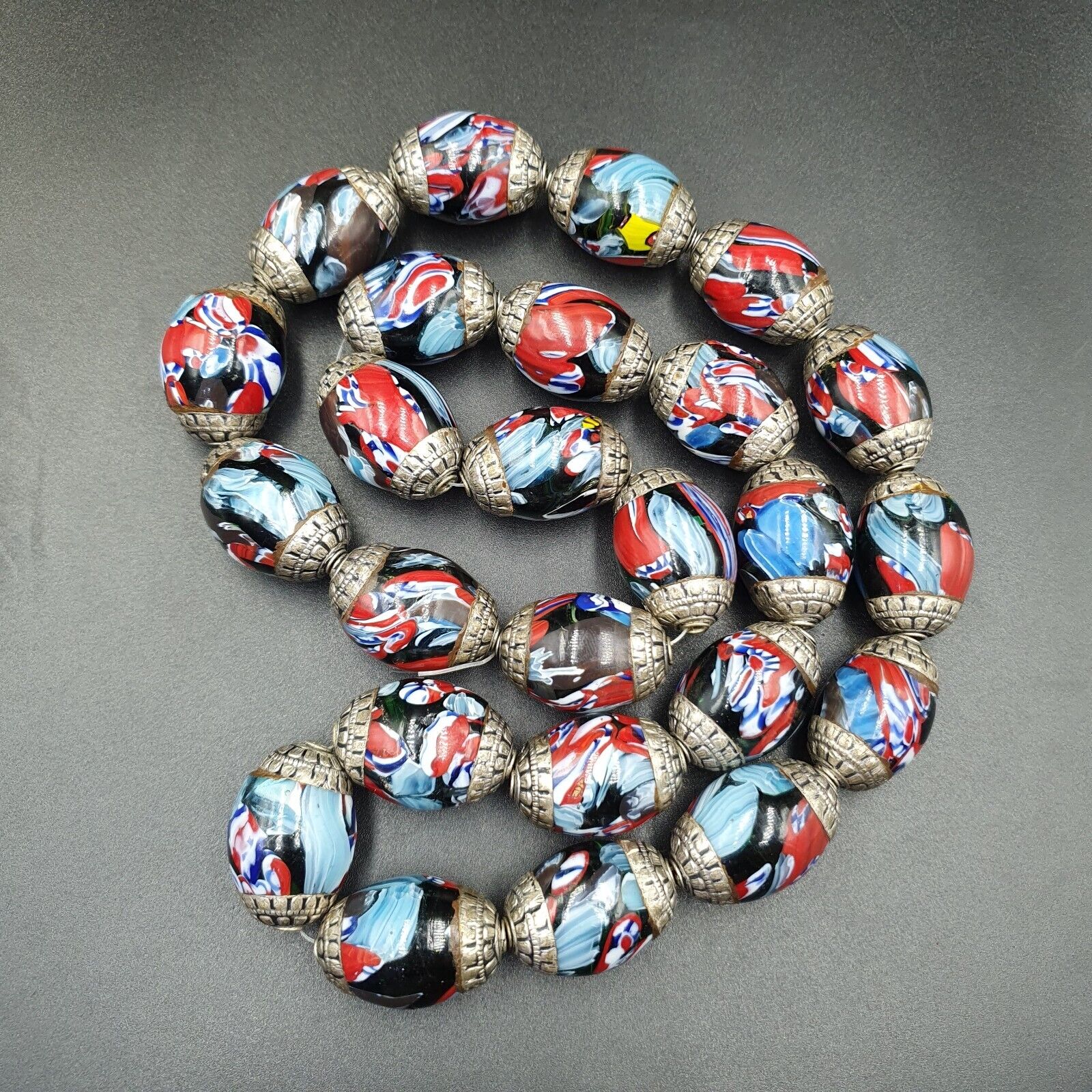 Beautiful Old Tibetan Silver Nepalese Glass Beads Jewelry Necklace