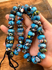 Art Deco Venerano Moretti Blue Mosaic Glass Beads Big hole Beads Donuts