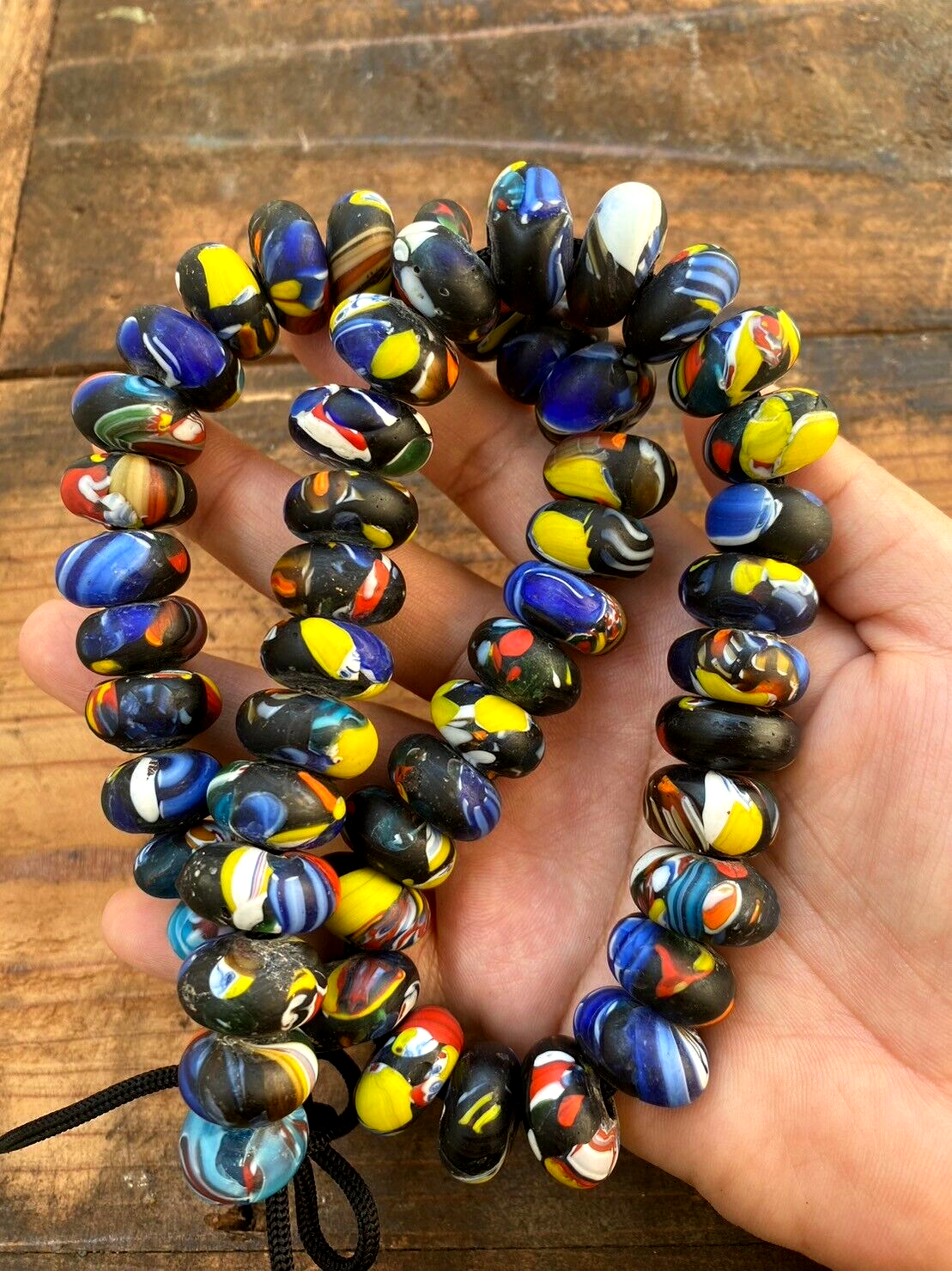 Art Deco Venerano Moretti Blue Mosaic Glass Beads Big Hole Beads Donuts