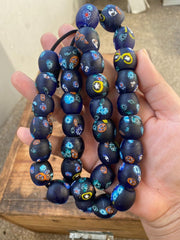 Art Deco Venerano Moretti Blue Mosaic Glass Beads Big hole Beads Donuts