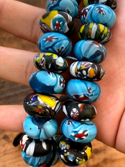 Art Deco Venerano Moretti Blue Mosaic Glass Beads Big hole Beads Donuts