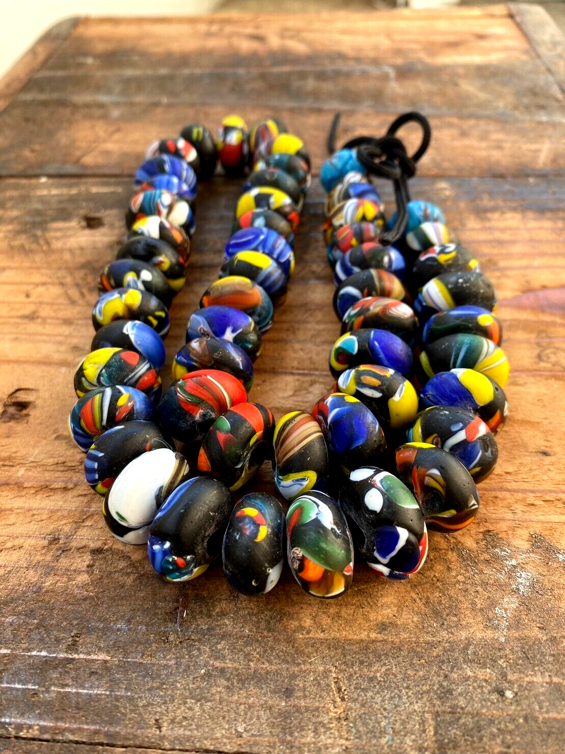 Art Deco Venerano Moretti Blue Mosaic Glass Beads Big hole Beads Donuts