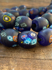 Art Deco Venerano Moretti Blue Mosaic Glass Beads Big hole Beads Donuts