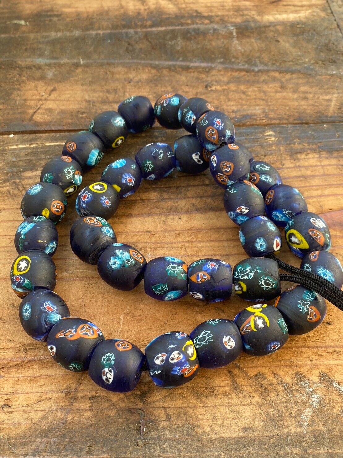Art Deco Venerano Moretti Blue Mosaic Glass Beads Big hole Beads Donuts