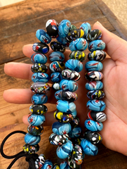 Art Deco Venerano Moretti Blue Mosaic Glass Beads Big hole Beads Donuts