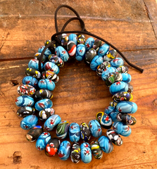 Art Deco Venerano Moretti Blue Mosaic Glass Beads Big hole Beads Donuts