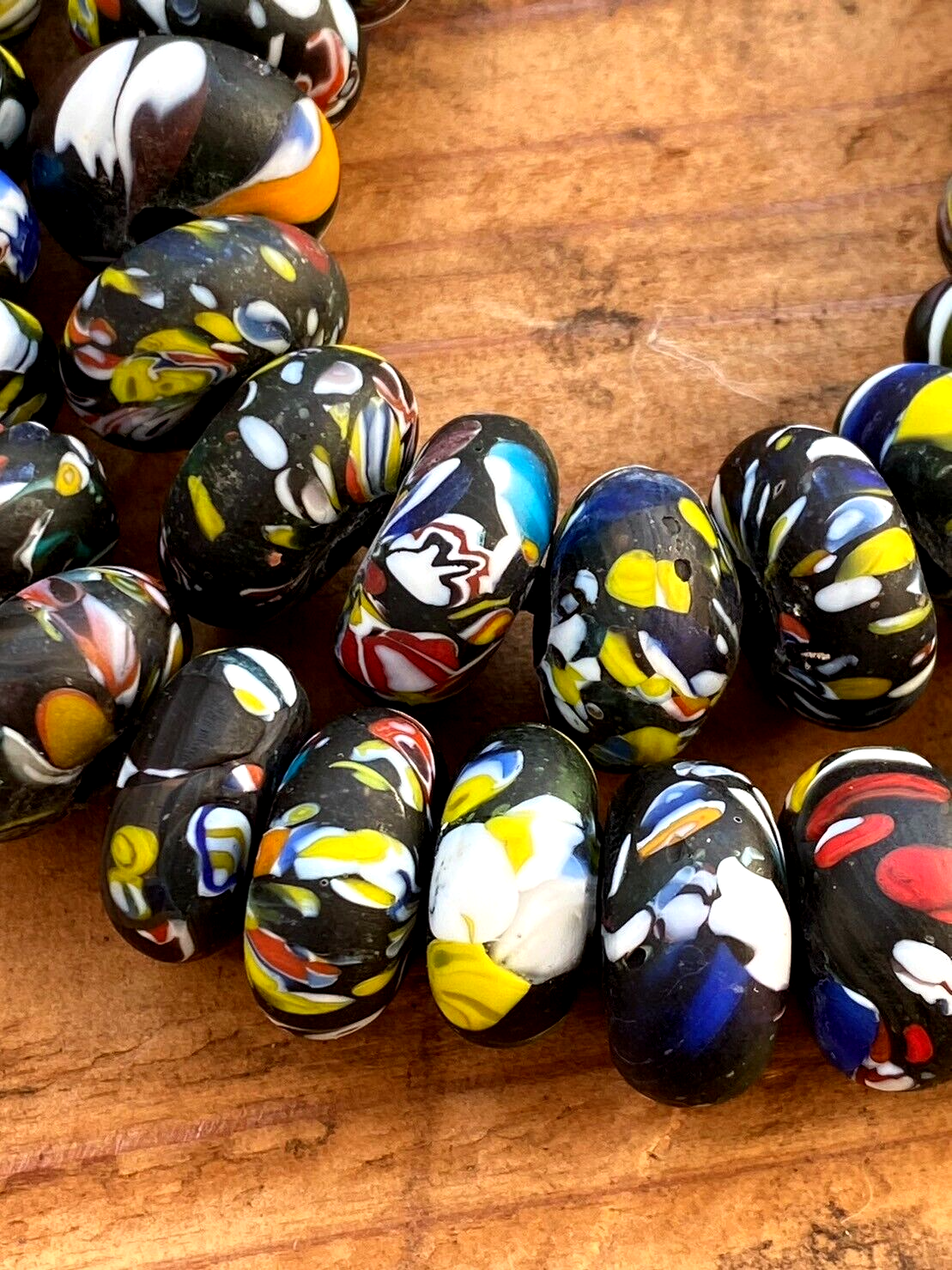Art Deco Venerano Moretti Mosaic Glass Beads Big hole Beads Donuts