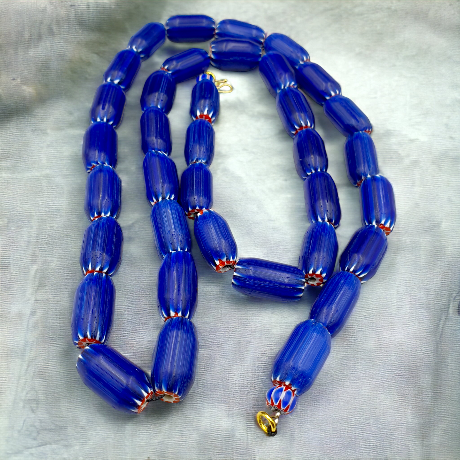 Vintage Old Blue Chevron beads Old African Glass Chevron Beads Necklace