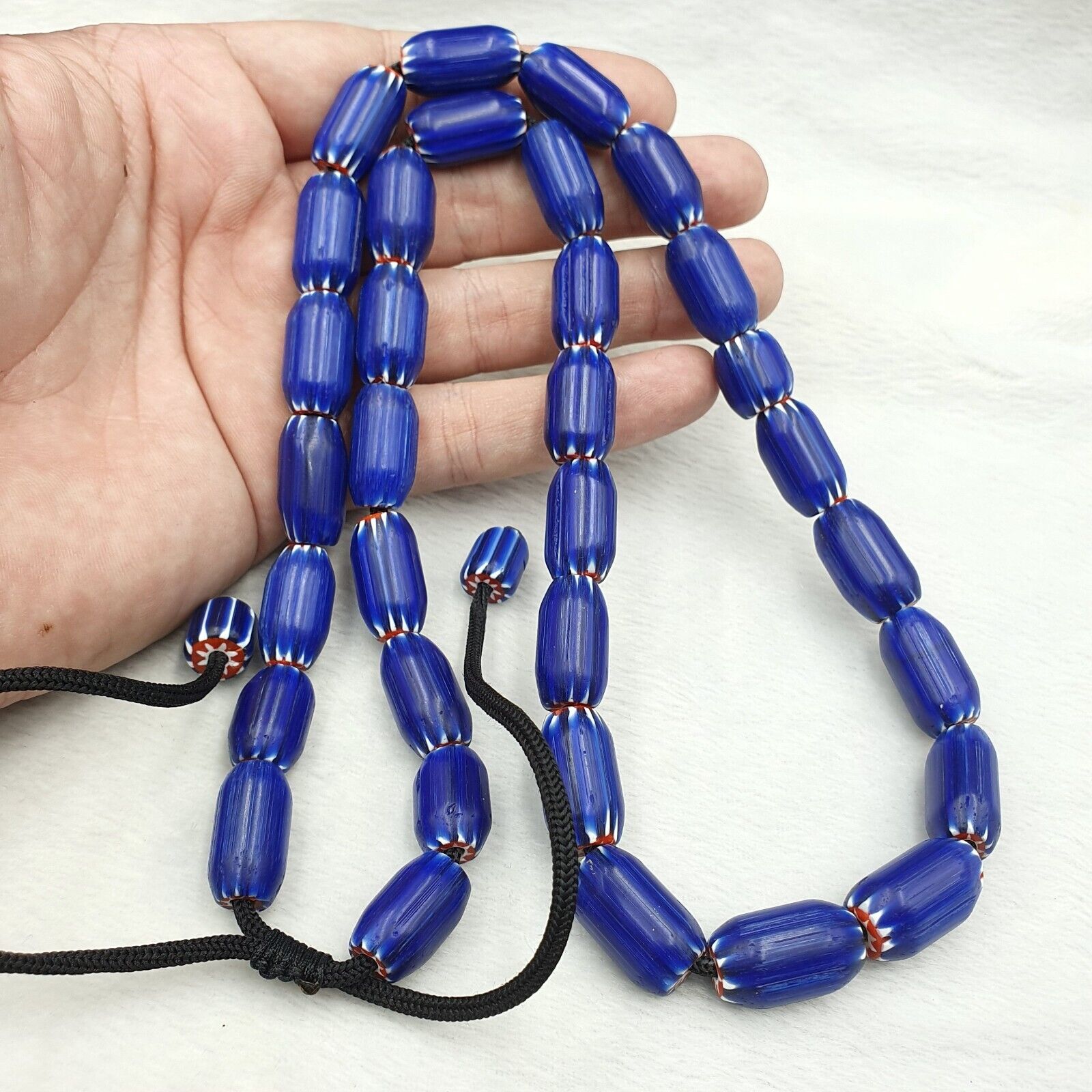 Vintage Old Blue Chevron beads Old African Glass Chevron Beads Necklace 2mm hole