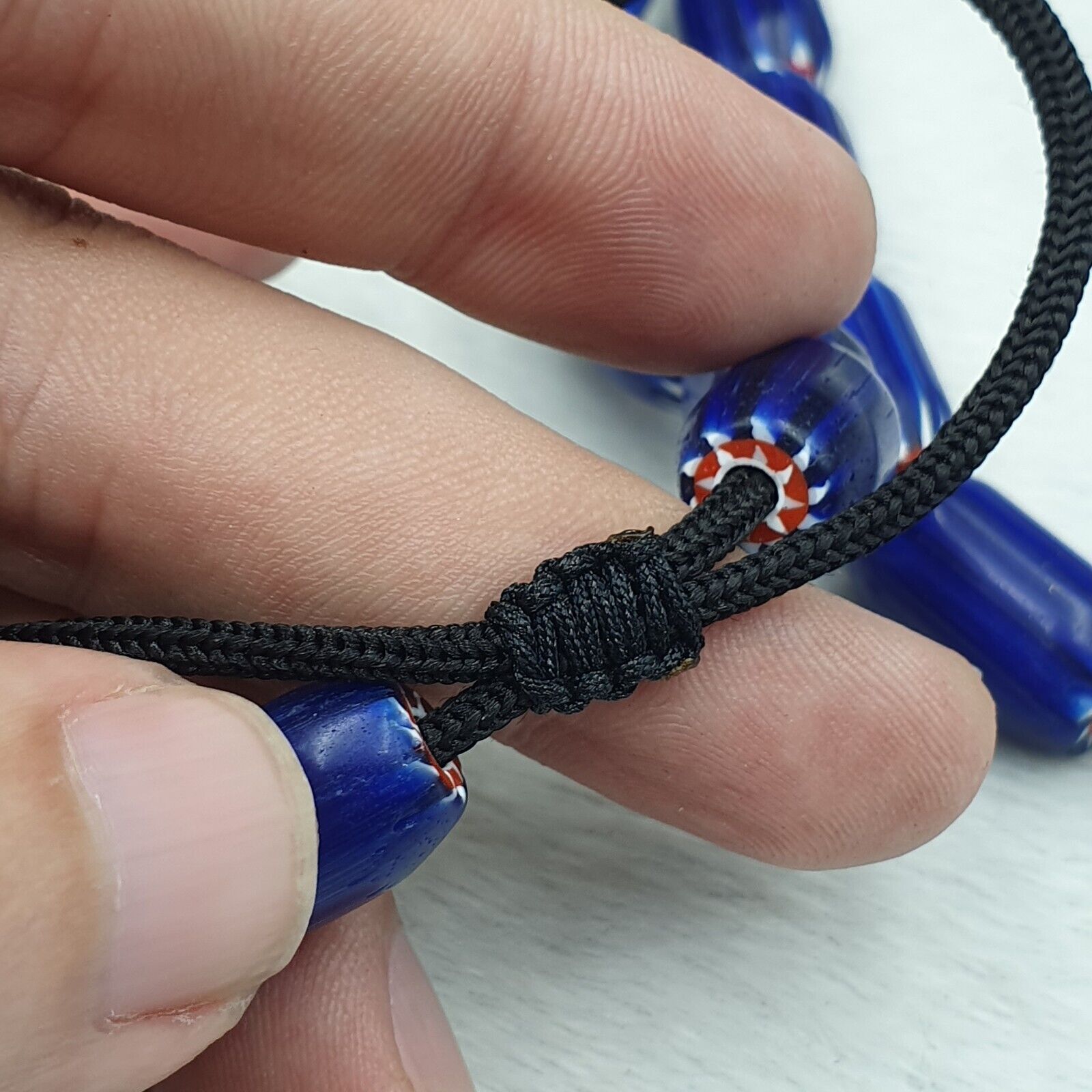 Vintage Old Blue Chevron beads Old African Glass Chevron Beads Necklace 2mm hole