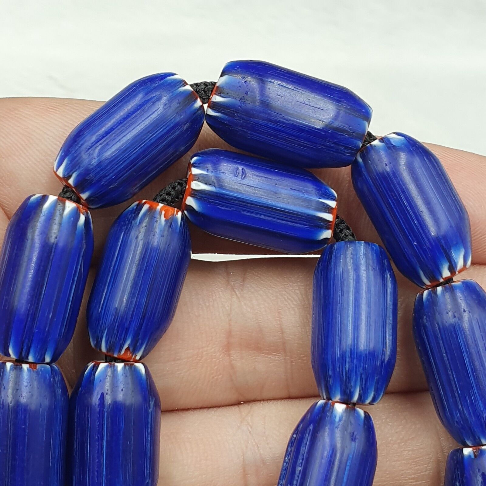 Vintage Old Blue Chevron beads Old African Glass Chevron Beads Necklace 2mm hole