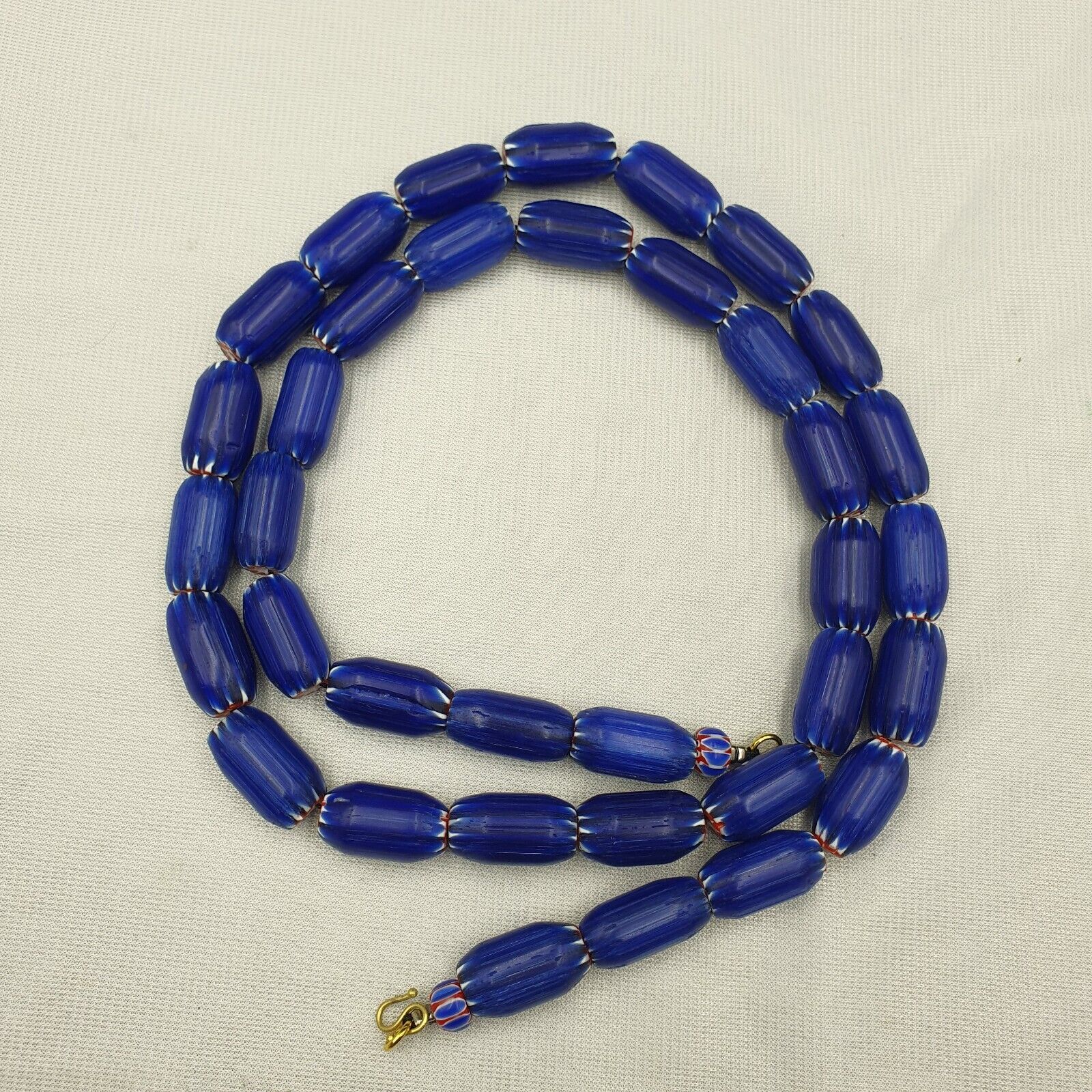 Vintage Old Blue Chevron beads Old African Glass Chevron Beads Necklace