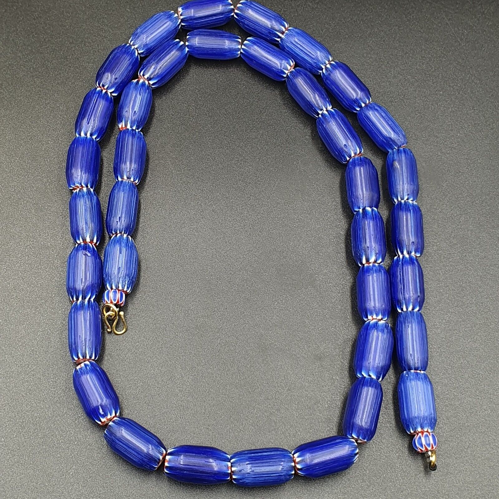 Vintage Old Blue Chevron beads Old African Glass Chevron Beads Necklace