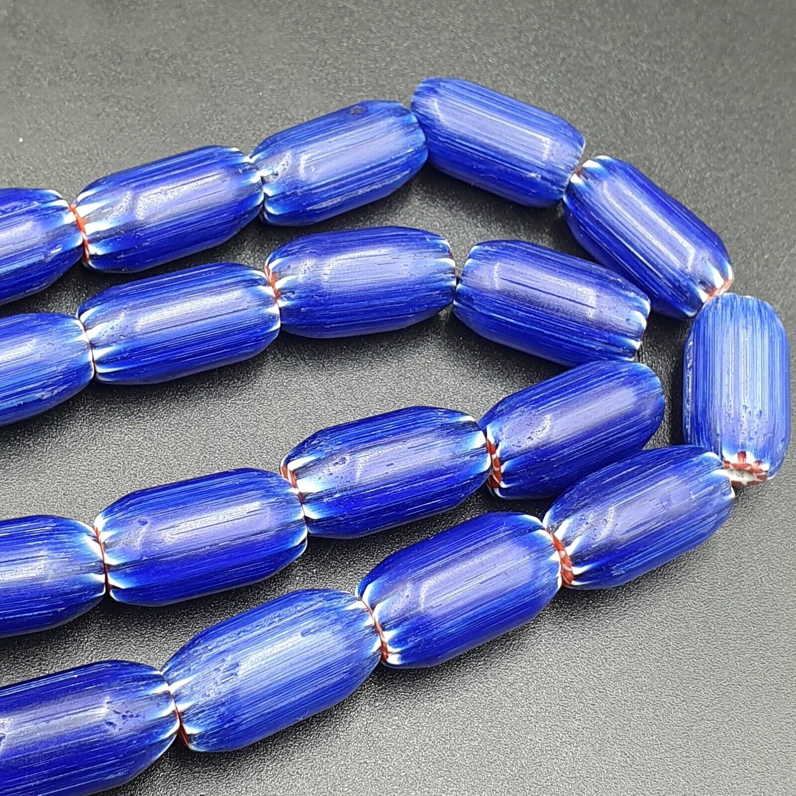 Vintage Old Blue Chevron beads Old African Glass Chevron Beads Necklace