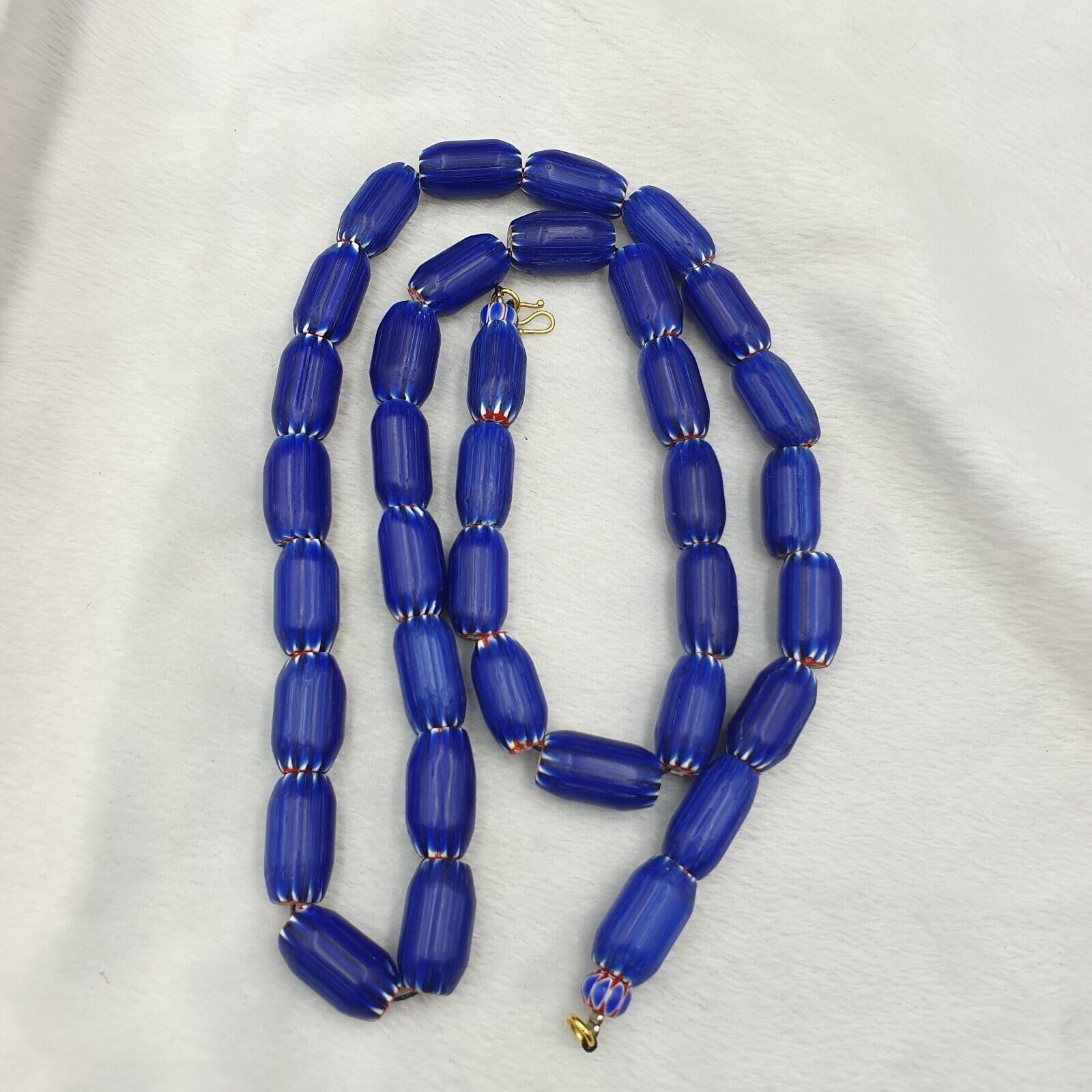 Vintage Old Blue Chevron beads Old African Glass Chevron Beads Necklace