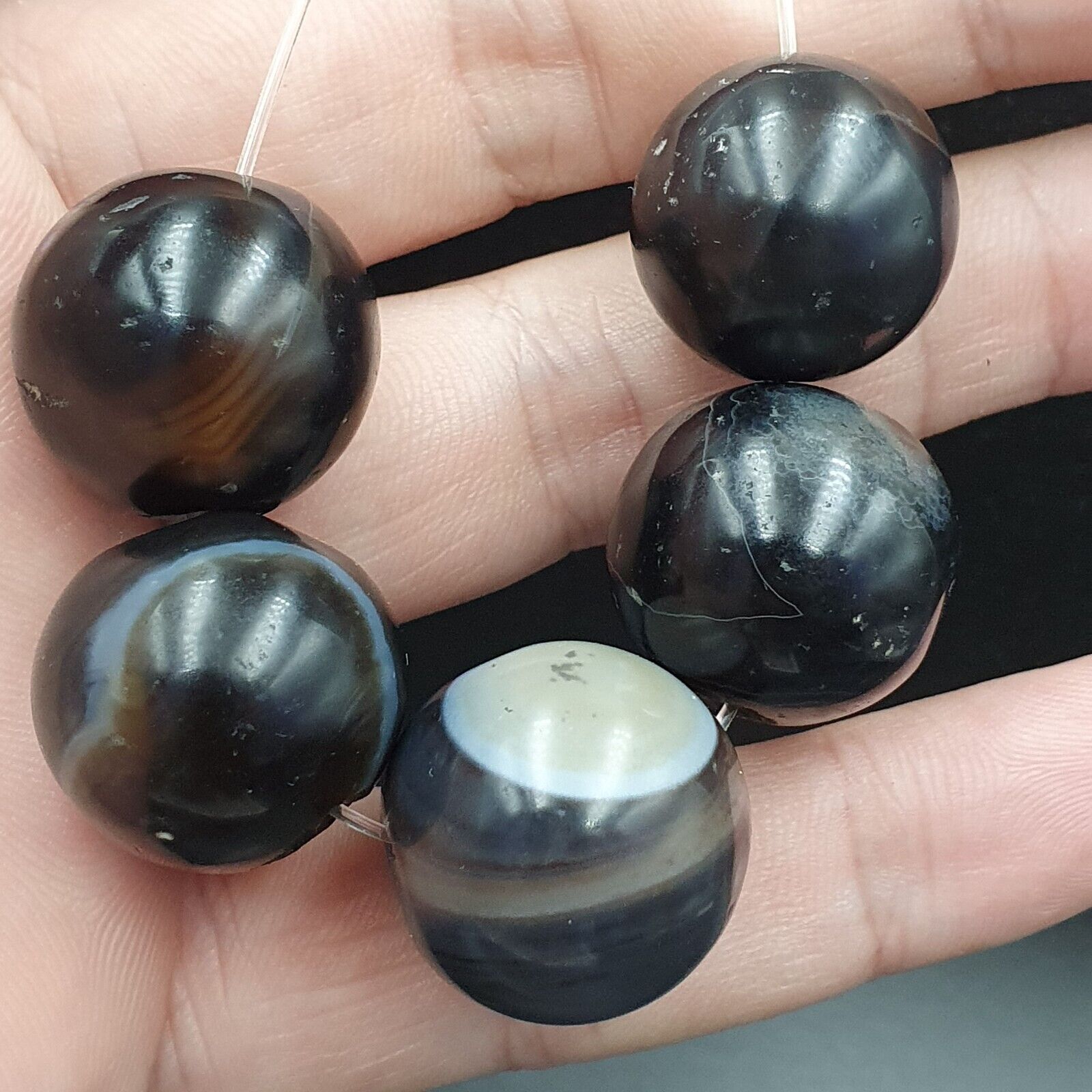 Lot 5 Antique Ancient INDO Himalaya Agate stone Bead Suleimani Agate 18-20mm