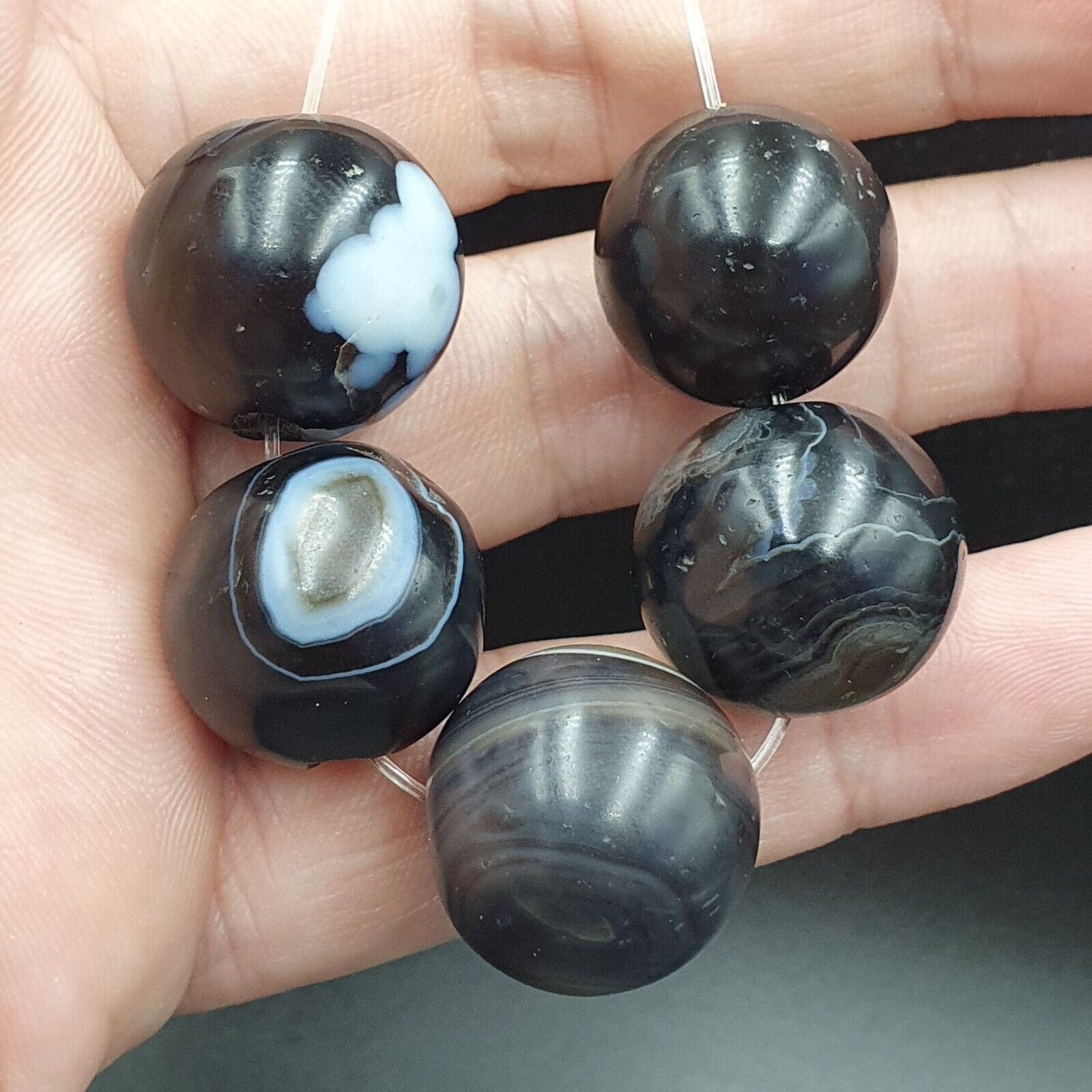 Lot 5 Antique Ancient INDO Himalaya Agate stone Bead Suleimani Agate 18-20mm
