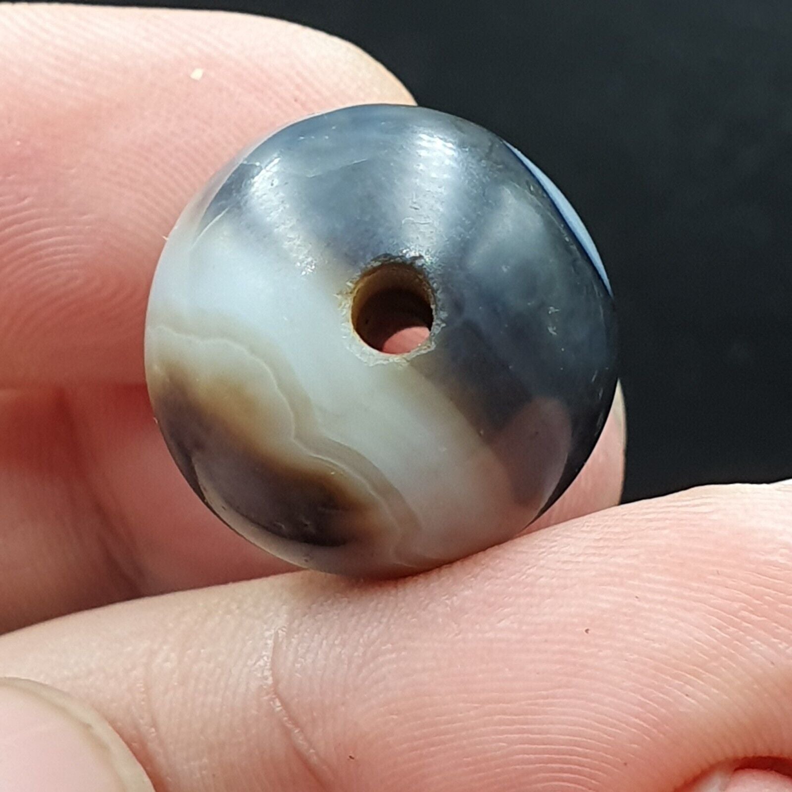 Antique Ancient INDO Himalaya Agate stone Bead Suleimani from Bangladesh 19.5mm