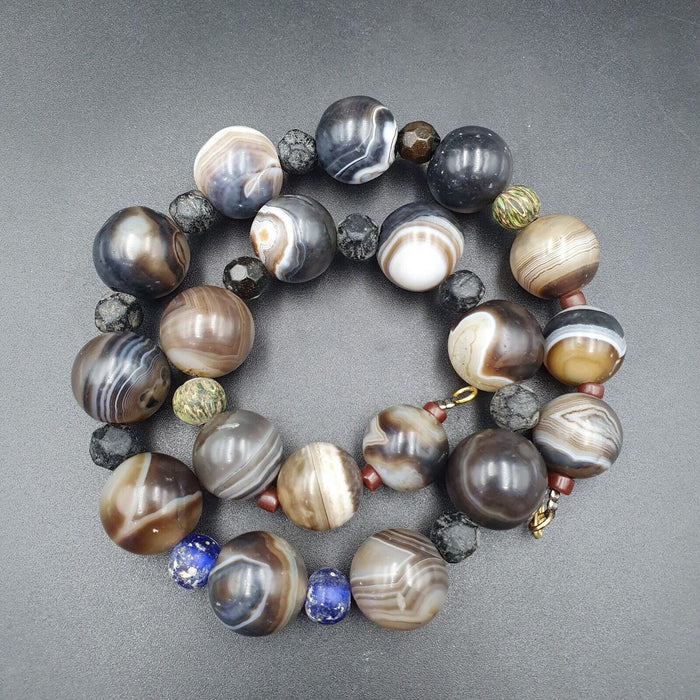 Lot Antique Ancient Indo Himalayan Bangla Agate Suleimani Beads Necklace 17-20mm