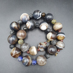 Lot Antique Ancient INDO Himalayan Bangla Agate Suleimani Beads Necklace 17-20mm