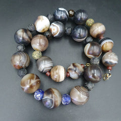 Lot Antique Ancient INDO Himalayan Bangla Agate Suleimani Beads Necklace 17-20mm