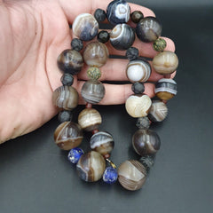 Lot Antique Ancient INDO Himalayan Bangla Agate Suleimani Beads Necklace 17-20mm
