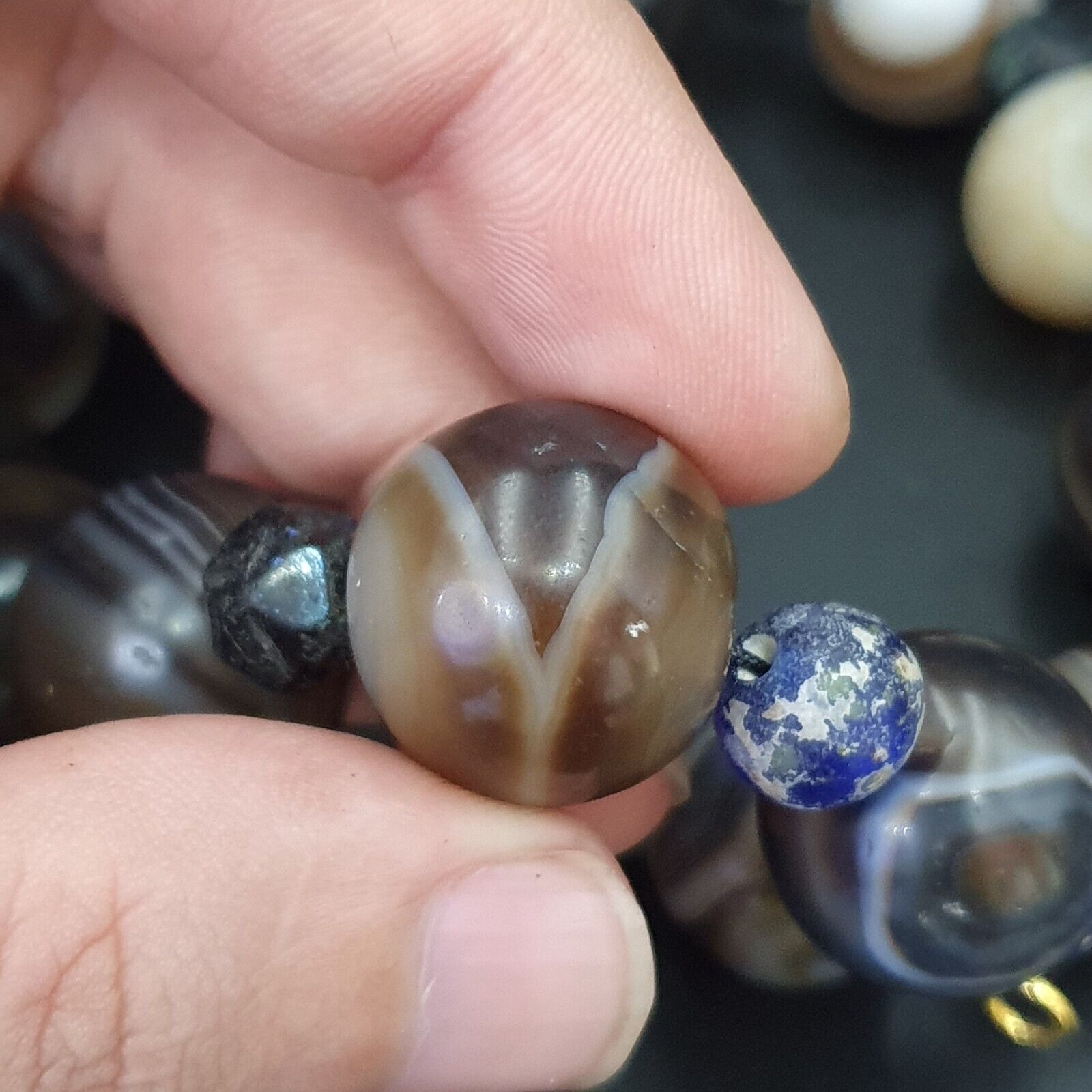 Lot Antique Ancient INDO Himalayan Bangla Agate Suleimani Beads Necklace 17-20mm