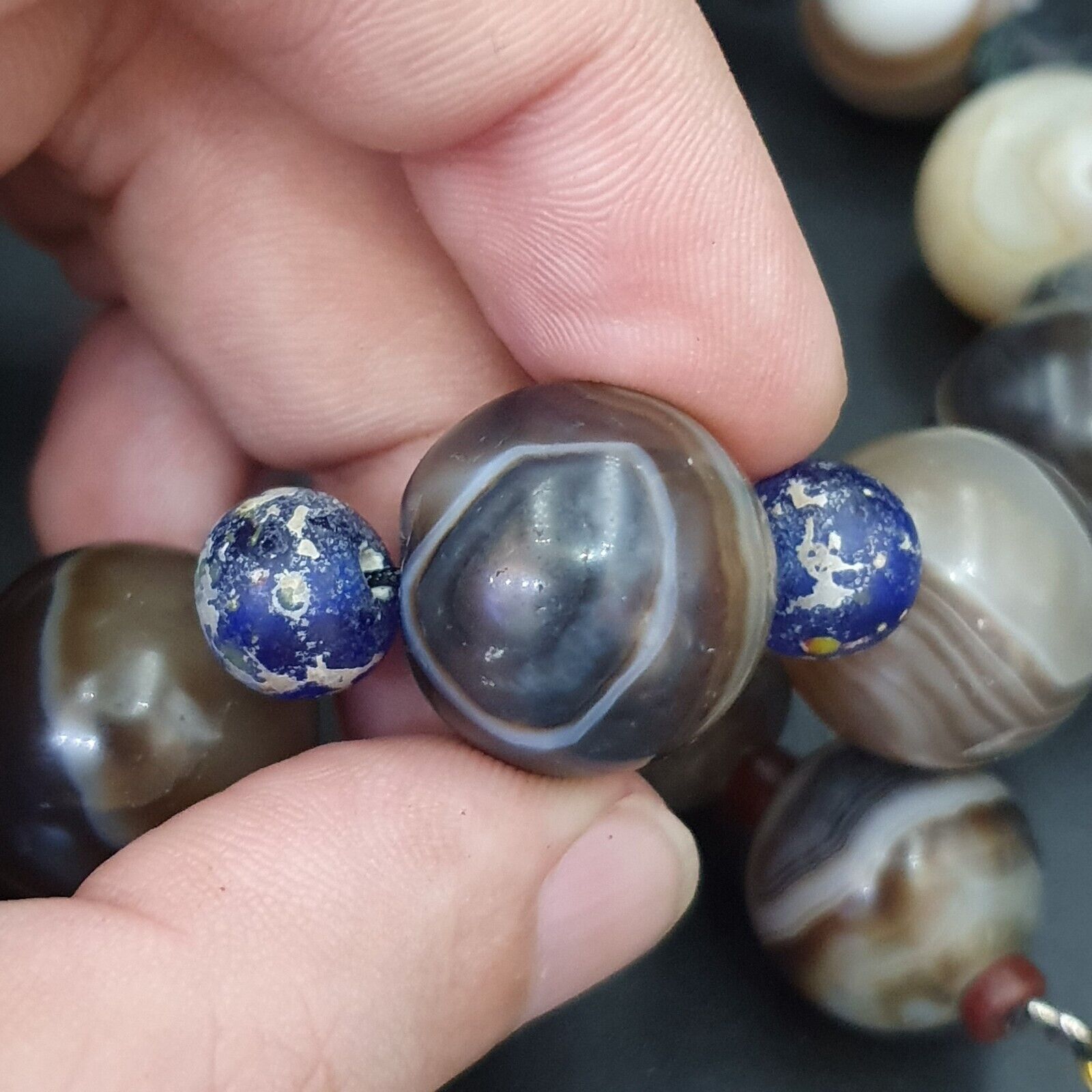 Lot Antique Ancient INDO Himalayan Bangla Agate Suleimani Beads Necklace 17-20mm