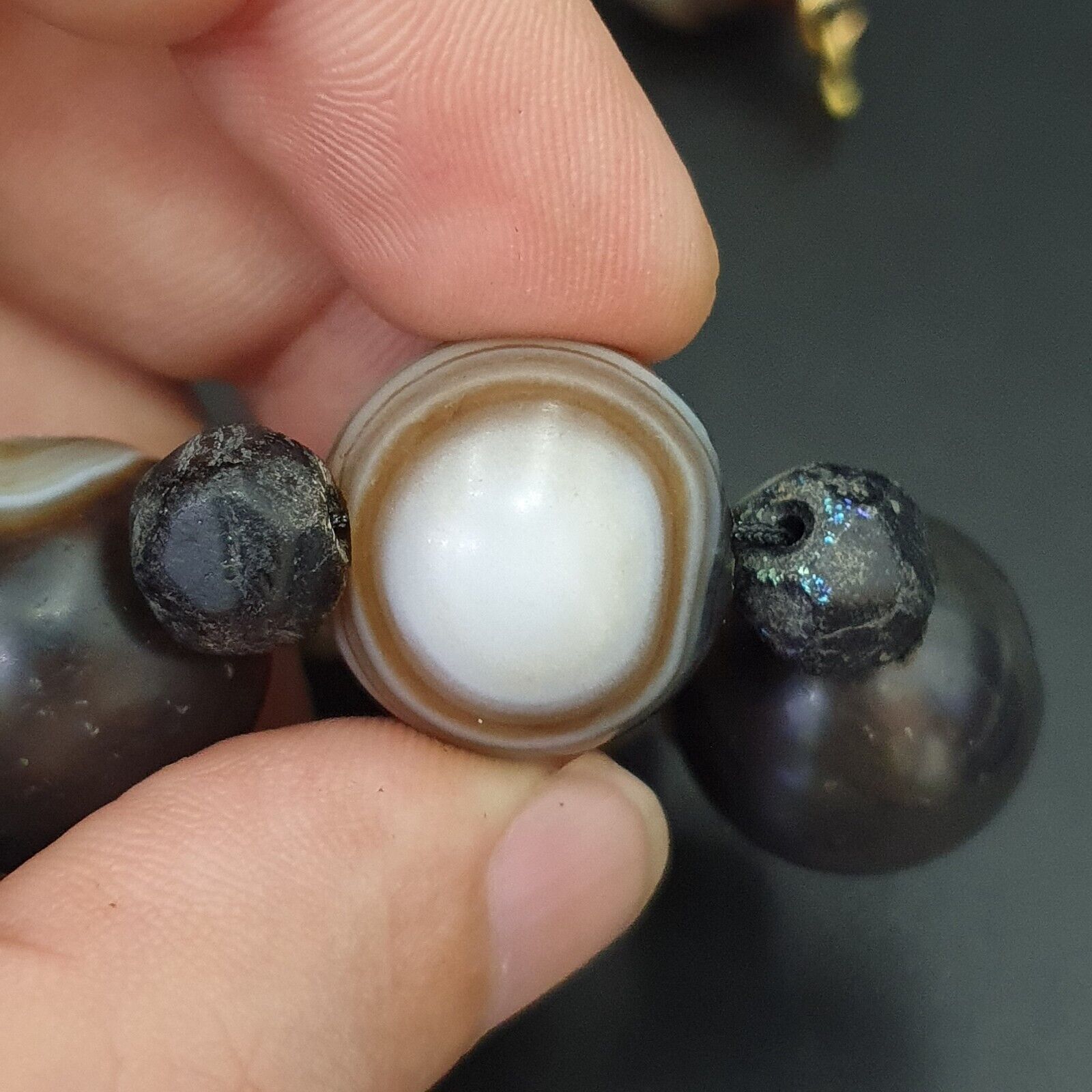 Lot Antique Ancient INDO Himalayan Bangla Agate Suleimani Beads Necklace 17-20mm