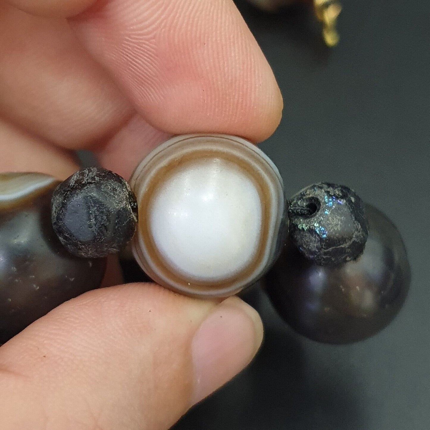 批量古董古代印度喜馬拉雅孟加拉瑪瑙蘇萊曼尼珠項鍊 17-20 毫米