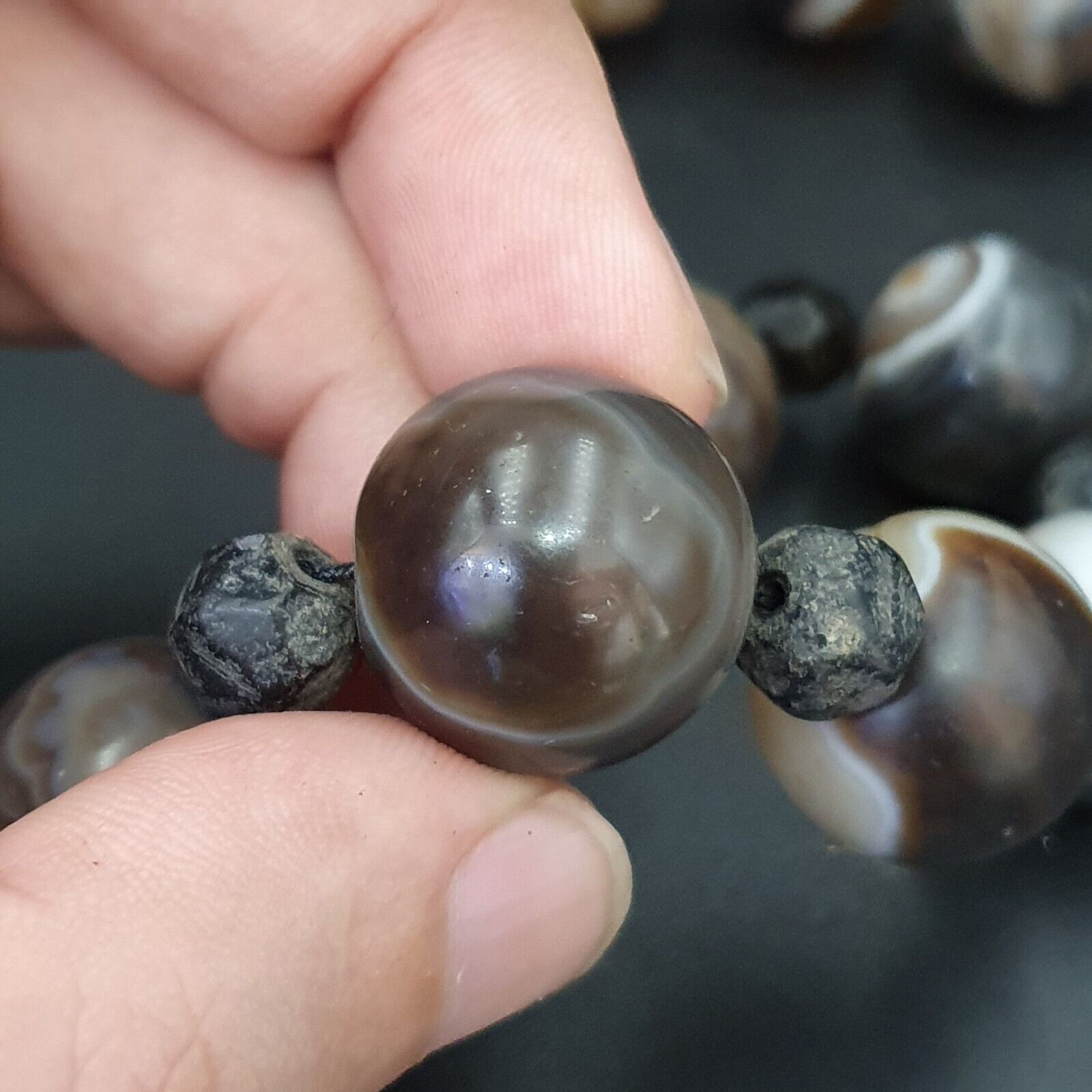 Lot Antique Ancient INDO Himalayan Bangla Agate Suleimani Beads Necklace 17-20mm