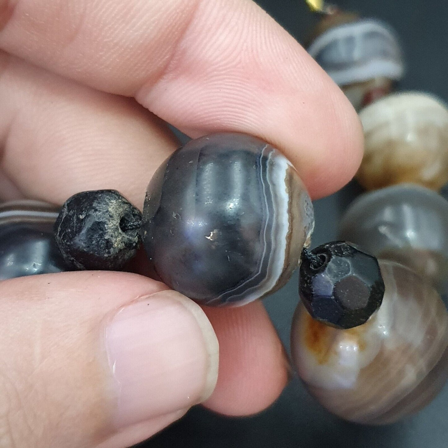 批量古董古代印度喜馬拉雅孟加拉瑪瑙蘇萊曼尼珠項鍊 17-20 毫米