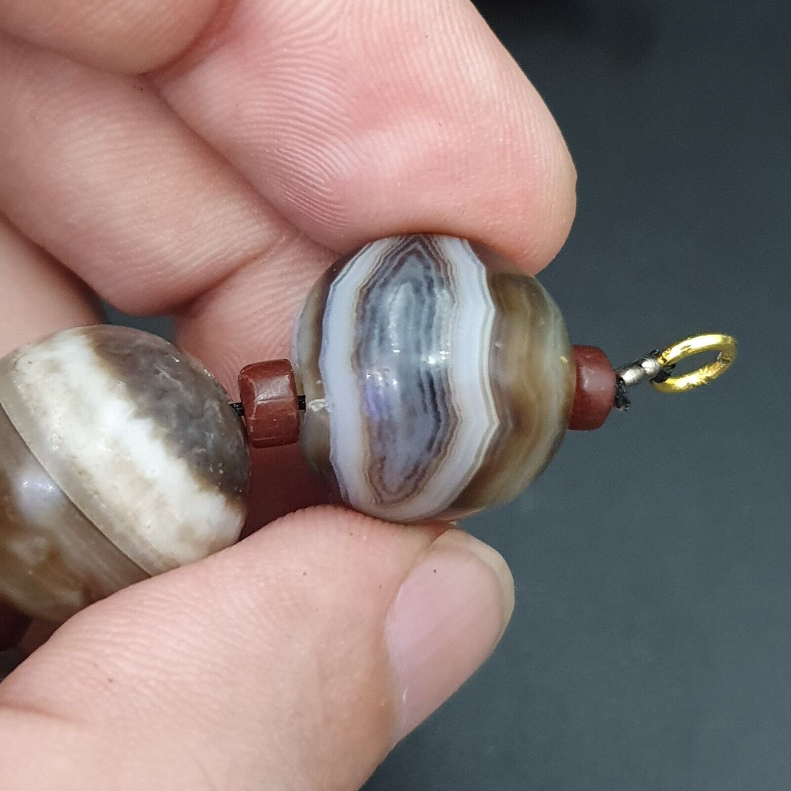 Lot Antique Ancient INDO Himalayan Bangla Agate Suleimani Beads Necklace 17-20mm