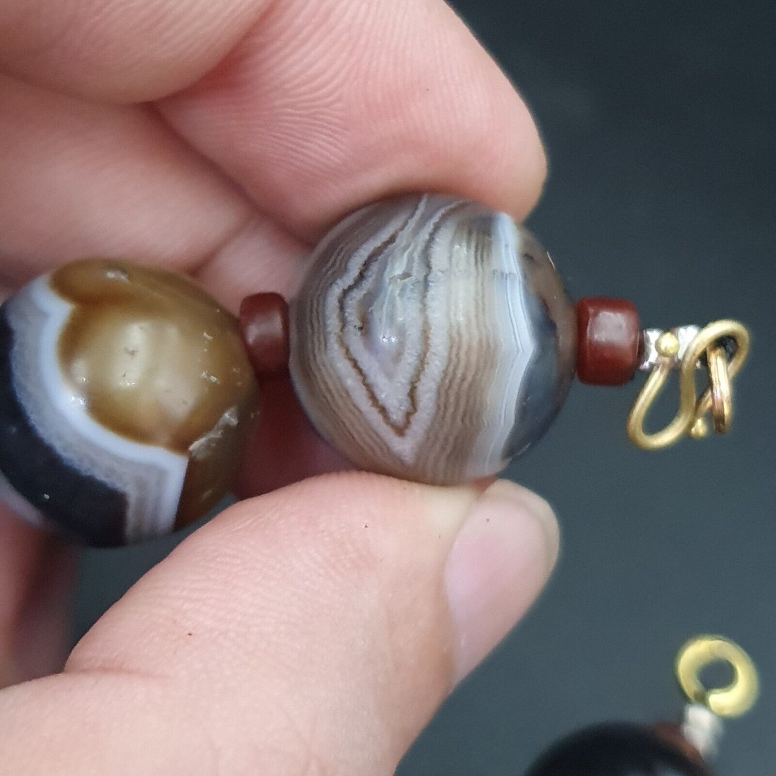 Lot Antique Ancient INDO Himalayan Bangla Agate Suleimani Beads Necklace 17-20mm