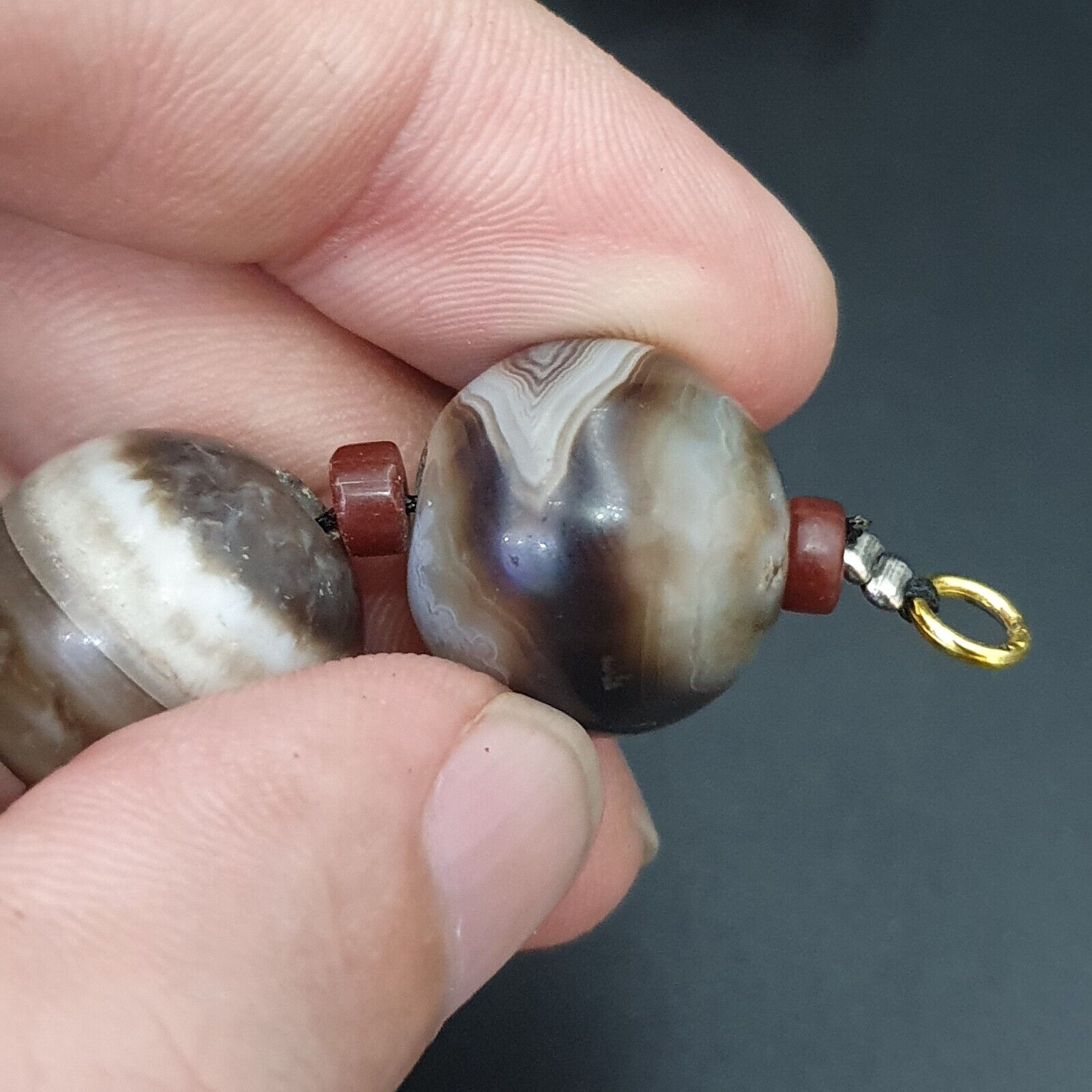 Lot Antique Ancient INDO Himalayan Bangla Agate Suleimani Beads Necklace 17-20mm