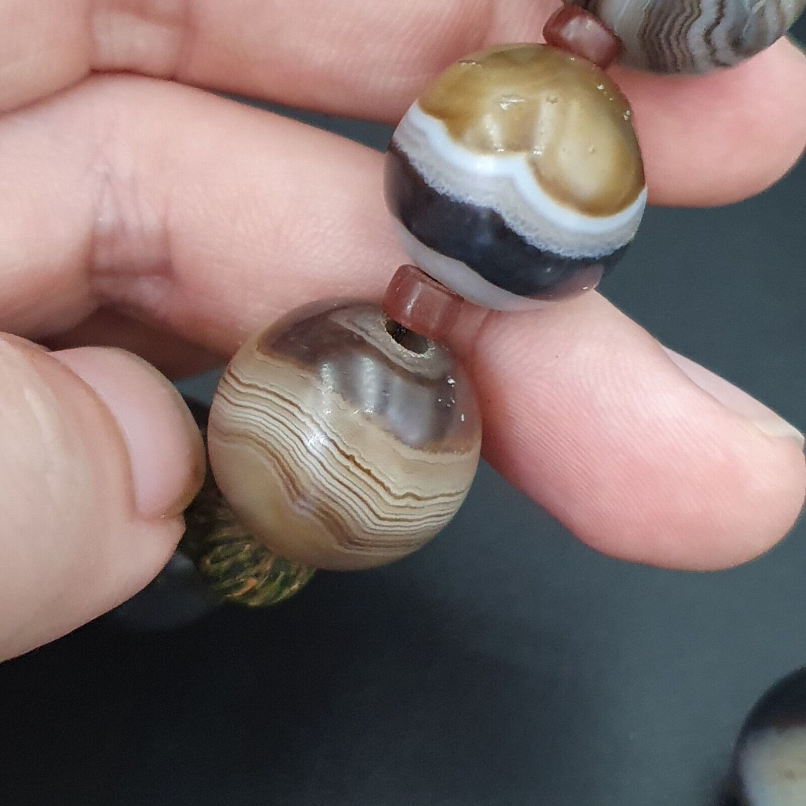 Lot Antique Ancient INDO Himalayan Bangla Agate Suleimani Beads Necklace 17-20mm