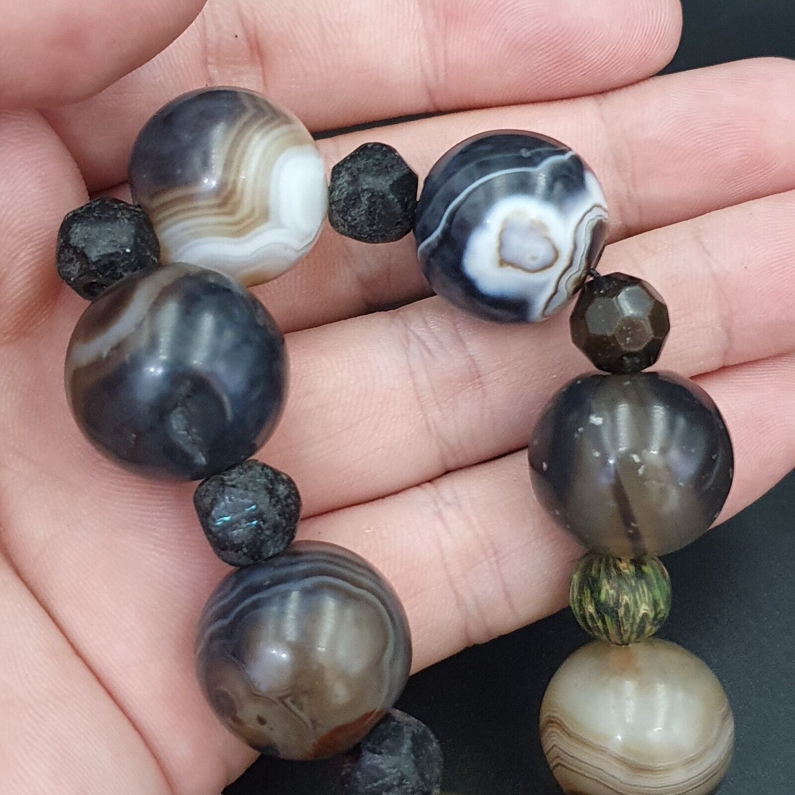 Lot Antique Ancient INDO Himalayan Bangla Agate Suleimani Beads Necklace 17-20mm
