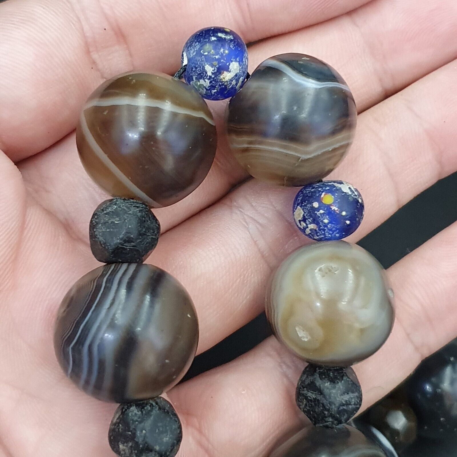Lot Antique Ancient INDO Himalayan Bangla Agate Suleimani Beads Necklace 17-20mm