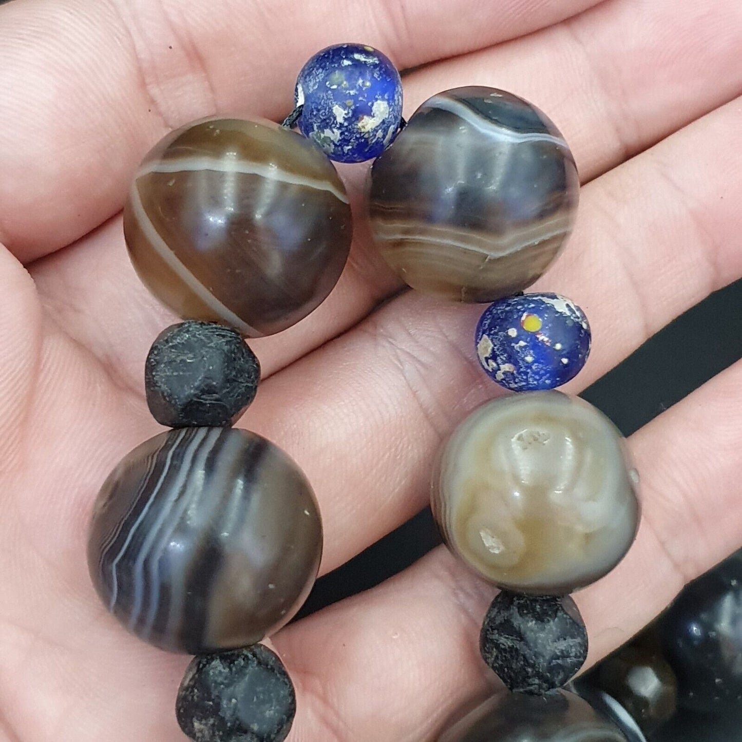 批量古董古代印度喜馬拉雅孟加拉瑪瑙蘇萊曼尼珠項鍊 17-20 毫米