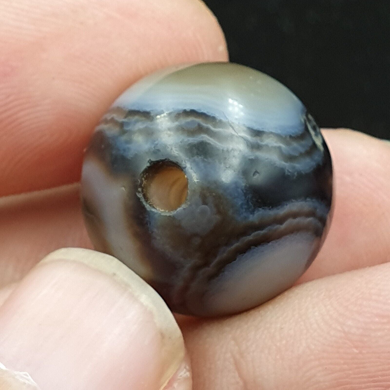 Antique Ancient INDO Himalaya Agate stone Bead Suleimani from Bangladesh 19mm