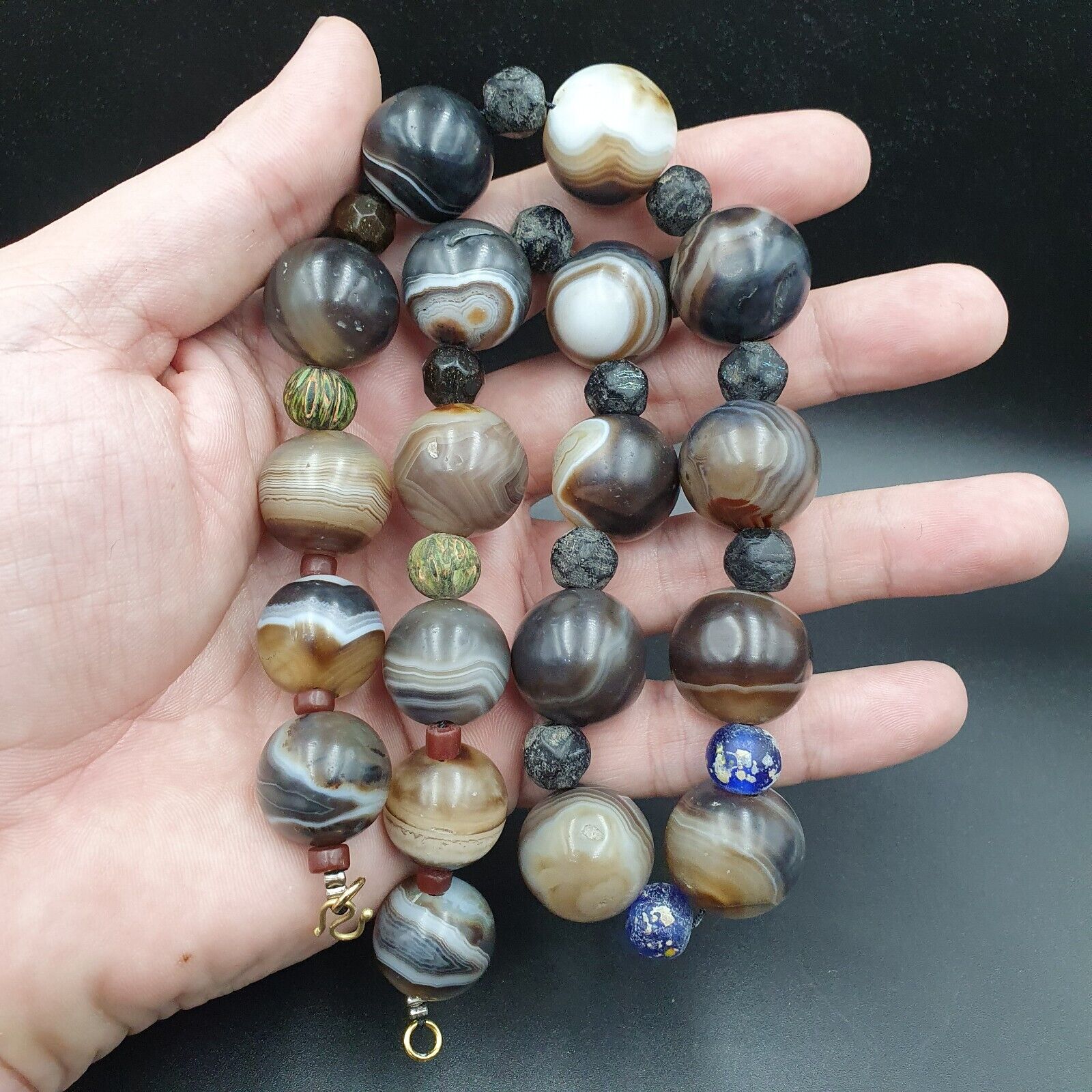 Lot Antique Ancient INDO Himalayan Bangla Agate Suleimani Beads Necklace 17-20mm