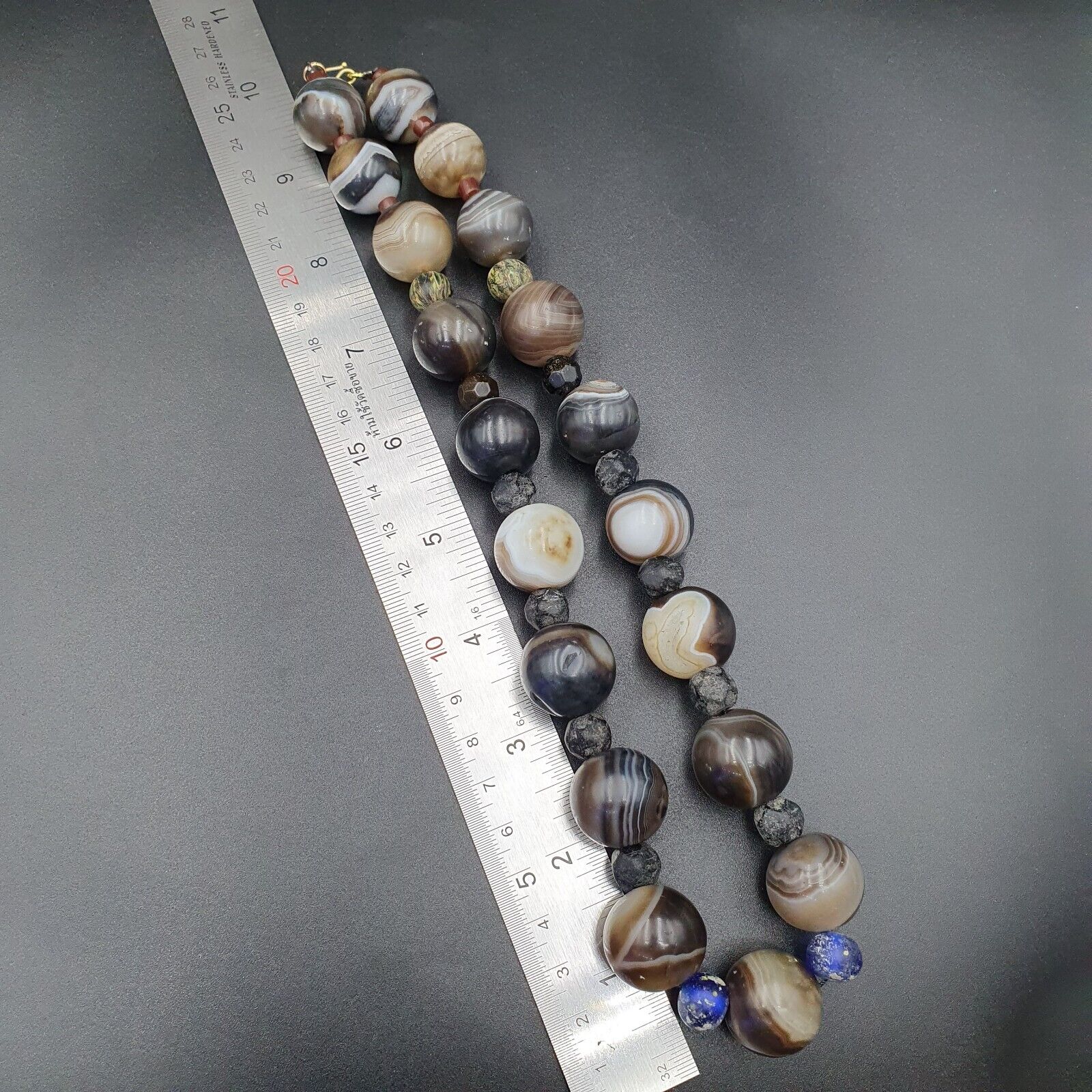 Lot Antique Ancient INDO Himalayan Bangla Agate Suleimani Beads Necklace 17-20mm