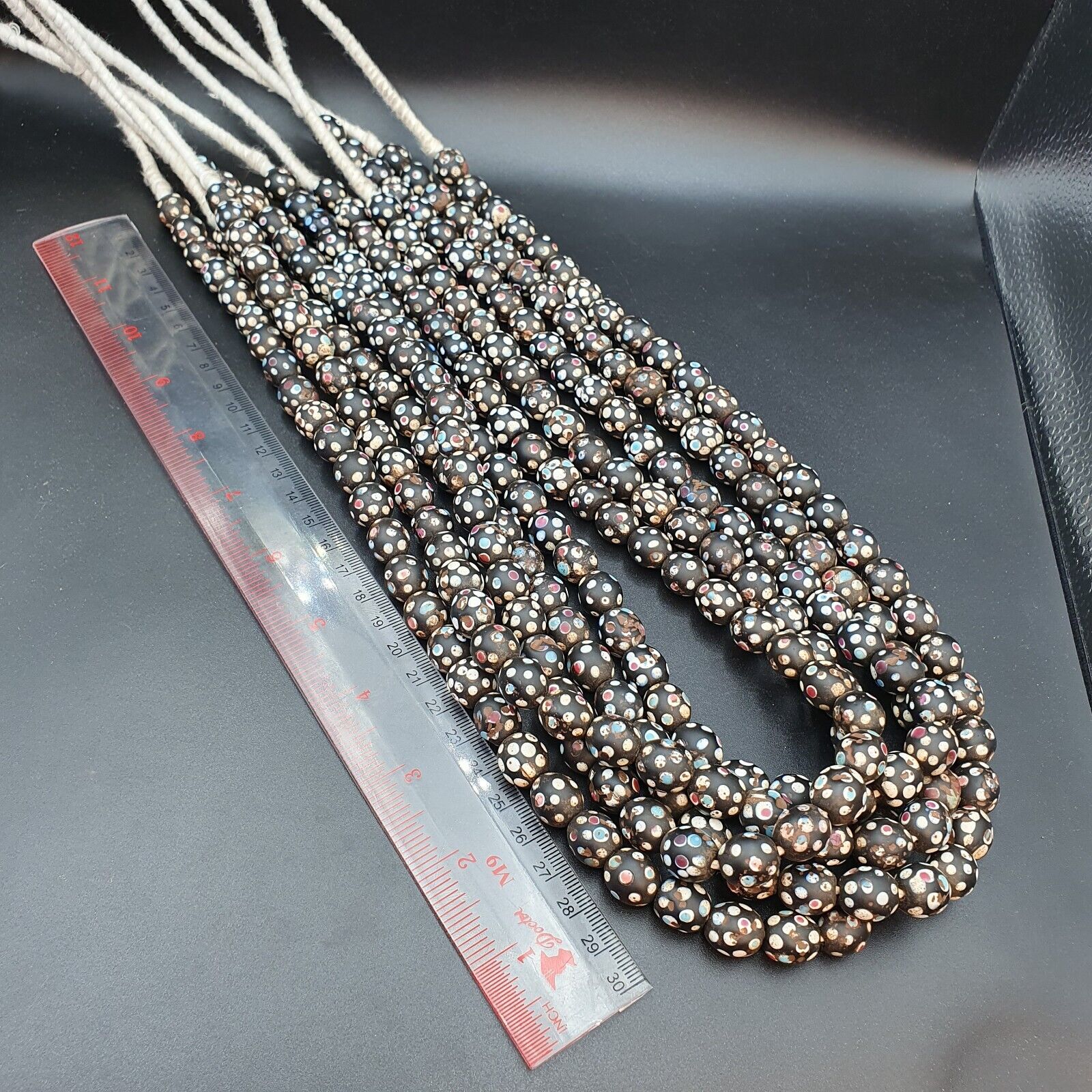 Black Skunk Venetian Trade Beads Dotted  Beads EAST OASIS Collection long strand