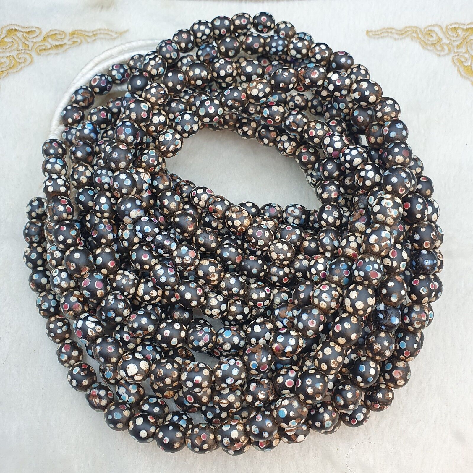Black Skunk Venetian Trade Beads Dotted  Beads EAST OASIS Collection long strand